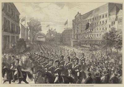 Il quattro luglio a Filadelfia, la processione militare, le truppe cittadine che attraversano Broad-Street da Walter Paget